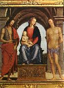 PERUGINO, Pietro The Madonna between St. John the Baptist and St. Sebastian Spain oil painting artist